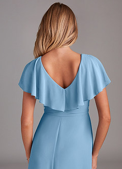 Azazie Lainey Brautjungfernkleider A-Linie mit Taschen Chiffon Kleid Stahlblau image2