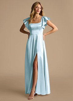 Azazie Bondi Vestidos de damas de honor Vestido de Azul Cielo de Satén Metálico de Corte en A con Lazo image4