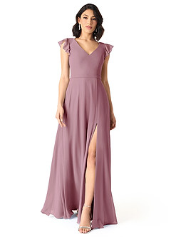 Azazie Claudine Final Sale Vintage Mauve A-Line Flutter Sleeve Chiffon Dress image2