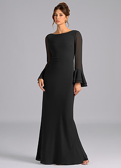 Azazie Leone Bridesmaid Dresses Black Mermaid Corset Chiffon Dress image1
