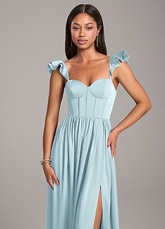 Azazie Denisse Brautjungfernkleider A-Linie Gestreift Stretch-Satin Kleid Wolke Blau image6