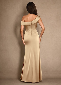 Azazie Hamptons Mother of the Bride Dresses Champagne A-Line Pleated Stretch Satin Dress image2