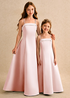 Azazie Izel Girls Formal Flower Girl Dresses Ivory Blushing Pink A-Line Pleated Matte Satin Dress image2