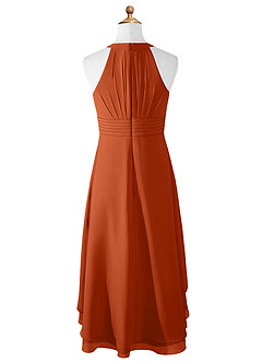 Azazie Linna Junior Vestido de Naranja Quemada de Gasa de Corte En A con Plisado image6