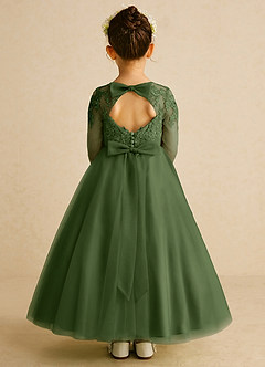 Azazie Precious Flower Girl Dresses Olive A-Line Lace Tulle Dress image1