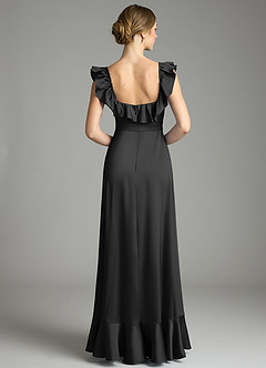 Azazie Lyra Bridesmaid Dresses Black A-Line Off the Shoulder Stretch Satin Convertible Dress image8