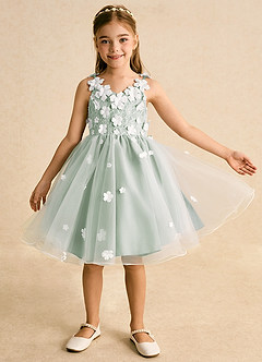 Azazie Junebug Robe Demoiselle D'honneur Fillette Robe Princesse en Tulle Dentelle Ivoire Agave image8