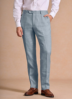 front Harrison Blu Polveroso Pantaloni eleganti in lino 100%