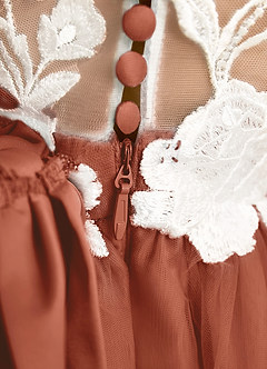 Azazie Sundae Vestidos de florista Vestido Castanho Aloirado de Renda de Vestido de baile image8
