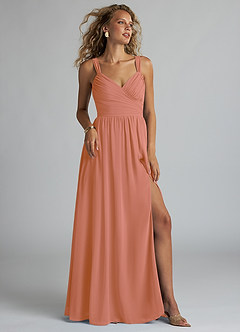 Azazie Aziza Bridesmaid Dresses MAI TAI A-Line V-Neck Pleated Chiffon Dress image1