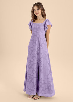 Azazie Bondi Junior Lilac A-Line Bow Floral Burnout Dress image3