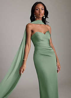 Azazie Sonora Robes de demoiselle d'honneur Robe Fourreau en Satin extensible Sans bretelles Matcha image4
