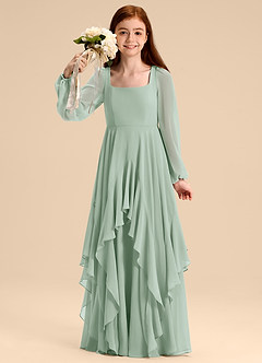 Azazie Clara Junior Abito A-Line in Chiffon Blusa Agave image3