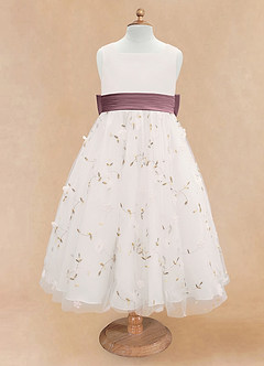 Azazie Pollie Flower Girl Dresses Ivory Vintage Mauve A-Line Bow Tulle Dress image11