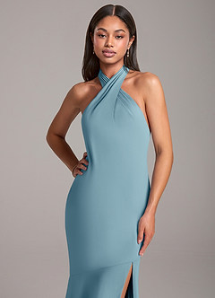 Azazie Lorena Robes de demoiselle d'honneur Robe Sirène en Mousseline de soie Plissée Bleu Maussade image2
