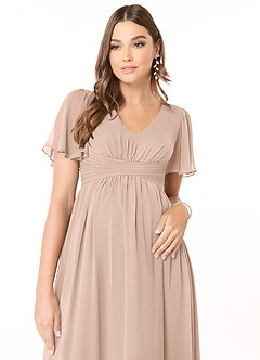 Azazie Verna Maternity Bridesmaid Dresses A-Line V-Neck Ruched Chiffon Floor-Length Dress image5