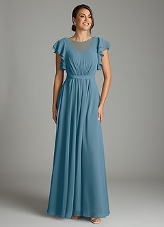 Azazie Daphne Modest Bridesmaid Dresses A-Line Ruffled Chiffon Floor-Length Dress image1