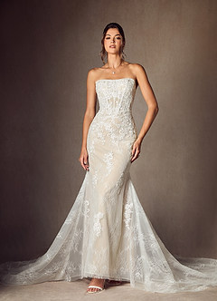 Azazie Caitlin Wedding Dresses Diamond White Champagne Mermaid Strapless Lace Dress image12