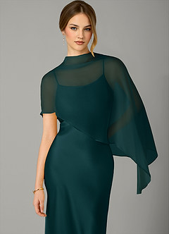Azazie Jaleesa Bridesmaid Dresses Pine A-Line High Neck Stretch Satin Dress image2