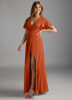 Azazie Zaniah Bridesmaid Dresses Burnt Orange A-Line Chiffon Dress image5