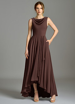 Azazie Wonderland Jurken voor bruidsmeisjes Jurk van Chiffon met A-Lijn Geplooid Ganache image6