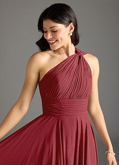 Azazie Charlize Bridesmaid Dresses Pomegranate A-Line One Shoulder Chiffon Dress image5