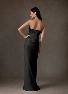 Azazie Samantha Wedding Dresses Black Sheath Strapless Stretch Satin Dress image8