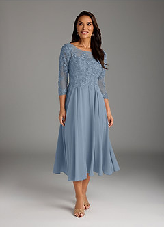 Azazie Marge Mother of the Bride Dresses Dusty Blue A-Line Scoop Lace Chiffon Dress image2