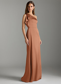 Azazie Rinna Bridesmaid Dresses Bronzer Mermaid Ruched Stretch Satin Dress image3