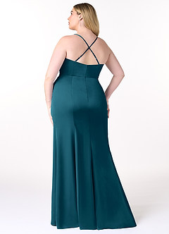 Azazie Marzia Bridesmaid Dresses Ink Blue Mermaid Cowl Pleated Stretch Satin Dress image8