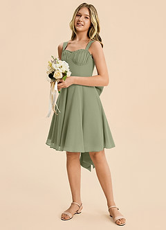 Azazie Arie Junior Pistachio A-Line Ruched Chiffon Dress image3