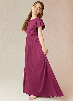 Azazie Mosley Junior Mulberry A-Line Ruched Mesh Dress image3
