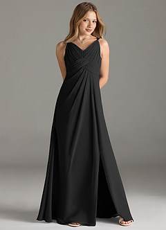 Azazie Maren Allure Junior Abito A-Line in Chiffon Pizzo Nero image4