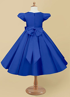 Azazie Jewel vestidos de niña de las flores Vestido de Azul Real de Satin Mate de Princesa con Plisado image5