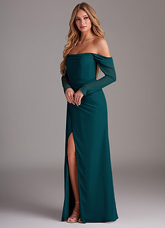 Azazie Hallie Bridesmaid Dresses Pine Mermaid Long Sleeve Chiffon Dress image3