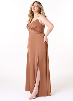Azazie Dalilah Bridesmaid Dresses Bronzer A-Line V-Neck Pleated Stretch Satin Dress image8