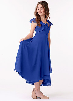 Azazie Posie Junior Royal Blue A-Line Ruched Chiffon Dress image3