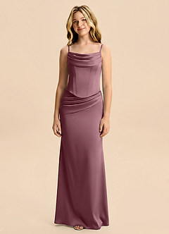 Azazie Sorrel Junior Robe Sirène en Satin extensible Drapé Améthyste image6