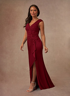 Azazie Calathea Mother of the Bride Dresses Burgundy A-Line Lace Dress image2