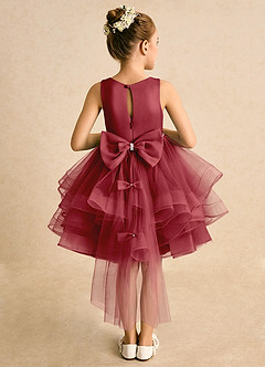 Azazie Tinie Flower Girl Dresses Pomegranate Ball-Gown Bow Tulle Dress image1