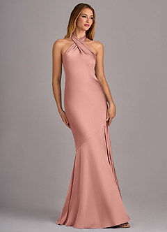 Azazie Lorena Brautjungfernkleider Meerjungfrau-Linie Plissee Stretch-Satin Kleid Rosettenrosa image3