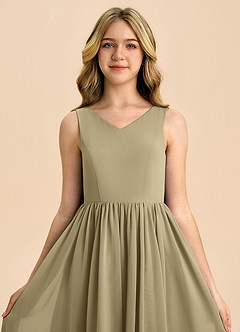 Azazie Hathaway Junior Moss Green A-Line Bow Chiffon Dress image6