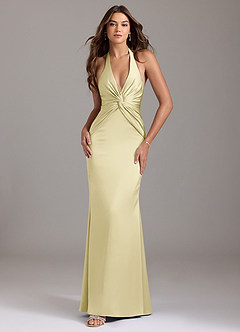 Azazie Valerie Brudtärnklänningar Klä av Sjöjungfru i Stretch Satin Plisserad Citronsorbet image1