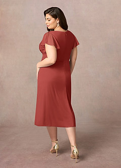 Azazie Vera Mère de la mariée Robes Robe Trapèze en Maille Col V plissé Terracotta image8