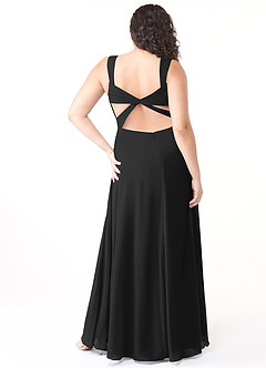 Azazie Nahrin Vestidos de damas de honor Vestido de Negro de Gasa de Corte en A con Cuello en V Plisado image8