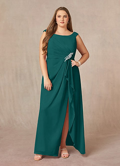 Azazie Yarrow Final Sale Peacock A-Line Pleated Chiffon Dress image10
