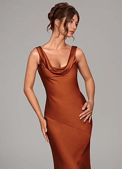 Azazie Rylina Abiti da Damigella Abito Sirena in Raso Elasticizzato Cannella image11
