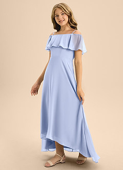Azazie Maggie Junior A-Linie Schulterfrei Chiffon Kleid Eis image4