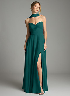 Azazie Ayla Abiti da Damigella Abito A-Line in Chiffon Scollo a Cuore Verde Pavone image7