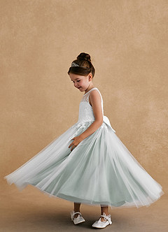 Azazie Bitsy Flower Girl Dresses Ivory Eucalyptus A-Line Lace Tulle Dress image3